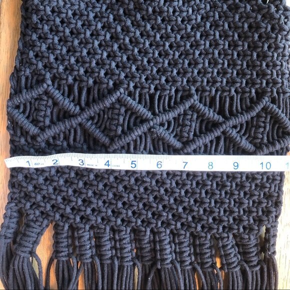 Danielle Nicole Macramé Fringe Black Handbag - Picture 10 of 11